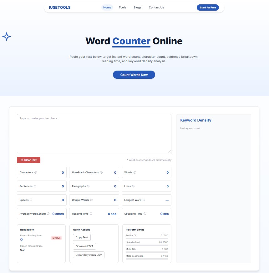 IUSETOOLS Word Counter Interface